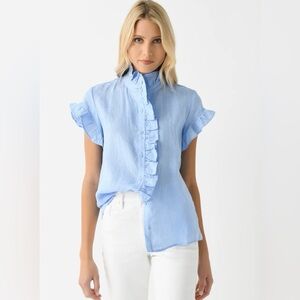 English Factory Ruffle Trim Linen Button-Up Shirt